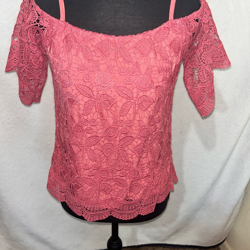 Miss Chievous Lace Off-Shoulder Blouse in Mauve Boho Chic Cottagecore - Picture 8 of 12